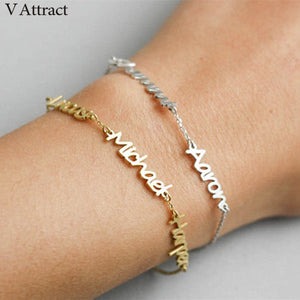 V Attract Hand Link Custom Name Bracelets For Women Personalized Jewelry Gold Silver Chain Three Names Pulseira Femini Moda Gift