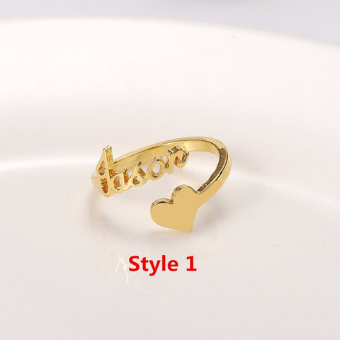 Image of Adjustable Rose Gold Heart Name Ring Personalized Spiral Style Name Customized Rings for Women Anel Christmas Gift BFF Jewelry