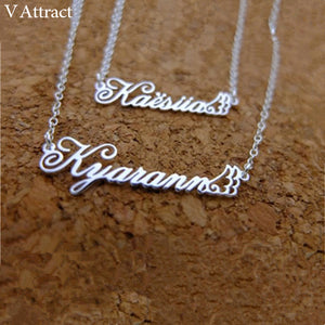 Stainless Steel Cursive Script Name Pendants Necklaces Women Personalized Name Necklace Rose Gold Silver Chain Wing Charm Choker