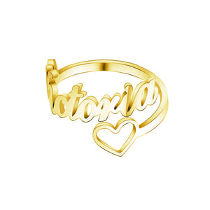 Adjustable Rose Gold Heart Name Ring Personalized Spiral Style Name Customized Rings for Women Anel Christmas Gift BFF Jewelry