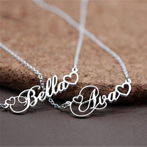 Silver Chain Heart Charm Custom Name Statement Necklace Personalized Cursive Script Collier Christmas Jewelry Valentine's Gift