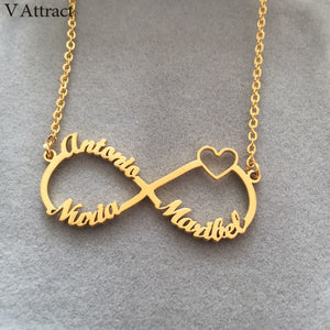 BFF Jewelry Personalized Infinity Name Pendant Necklace Heart Charm Statement Kolye Custom Eternity Couple Family Names Necklace