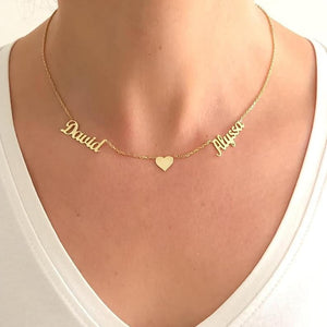 V Attract Gold Double Names Heart BFF Necklace Custom Jewelry Personalized Name Necklace For Women Wedding Gift BFF Collar Mujer