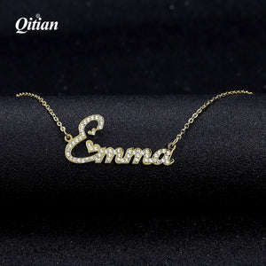 Qitian Crystal Pendant Necklace for Women Stone Chain Zirconia Necklaces Women Personalized Necklace with Names Initial Letters