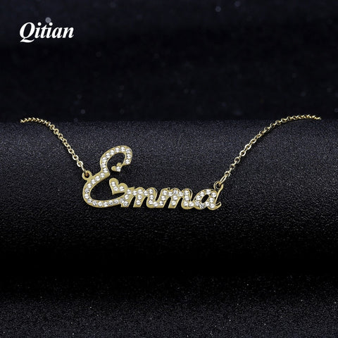 Image of Qitian Crystal Pendant Necklace for Women Stone Chain Zirconia Necklaces Women Personalized Necklace with Names Initial Letters