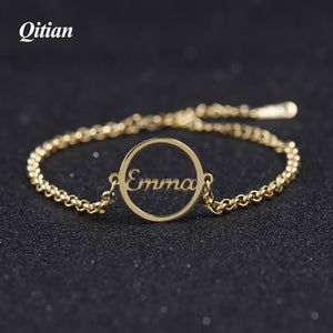 Personalized Name Bracelet   Gold Color Customized Round Nameplate Bracelets For Couple Stainless Steel Jewelry  (Max 8 Letters)