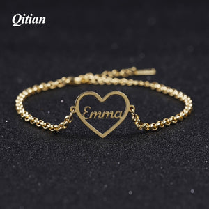 Personalized Name Bracelet   Gold Color Customized Heart Nameplate Bracelets For Couple Stainless Steel Jewelry  (Max 8 Letters)