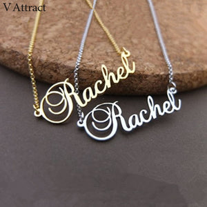 Cursive Script Name Choker Necklace Women BFF Jewelry Personalized Name Pendants Necklaces Stainless Steel Chain Christmas Gift