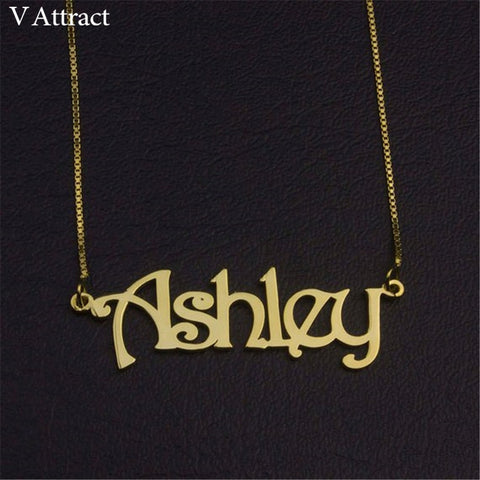 Image of Nameplate Jewelry Custom Name Necklace Personalized Choker Stainless Steel Box Chain Collar Mujer Gothic Bijoux Christmas Gift