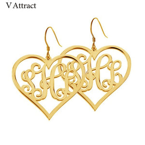 Heart Shaped Letter Monogram Earrings Personalized Jewelry Rose Gold 3 Initial Pendientes Mujer Moda Bridesmaid Gift For Women