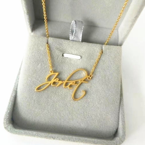 Image of Memorial Gift Personalized Signature Name Necklace Hand Writing Jewelry Custom Cursive Nameplate Choker Handmade Bijoux Femme