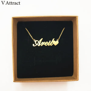 Stainless Steel Jewelry Personalized Name Necklace Heart Charm Statement Choker Necklaces Women Custom Bijoux Friendship Gift