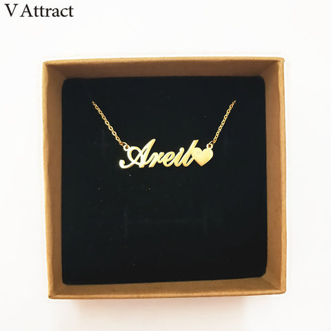 Image of Stainless Steel Jewelry Personalized Name Necklace Heart Charm Statement Choker Necklaces Women Custom Bijoux Friendship Gift