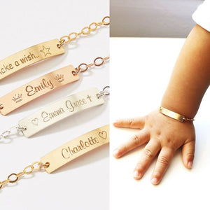 Personalized Jewelry Baby Name Bar ID Bracelet Gold Hand Chain Stainless Steel Custom Engraved Nameplate Bileklik Children Gift