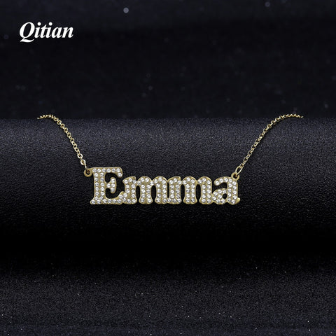 Image of Personalized Necklace for Women Stone Chain Zirconia Necklaces Gold Color Stainless Steel Custom Name Necklace Fashion Jewlery